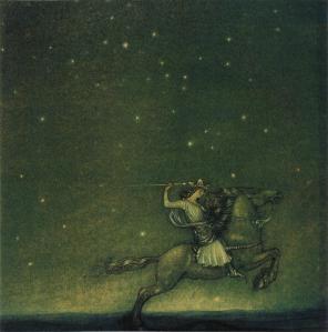 Riddaren_rider_by_John_Bauer_1914